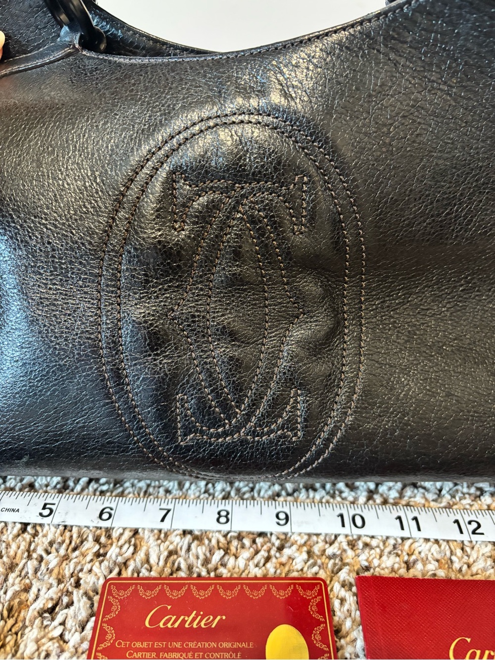 Cartier Black Leather Satchel with Top Handles and Detachable Strap - Picture 2 of 9